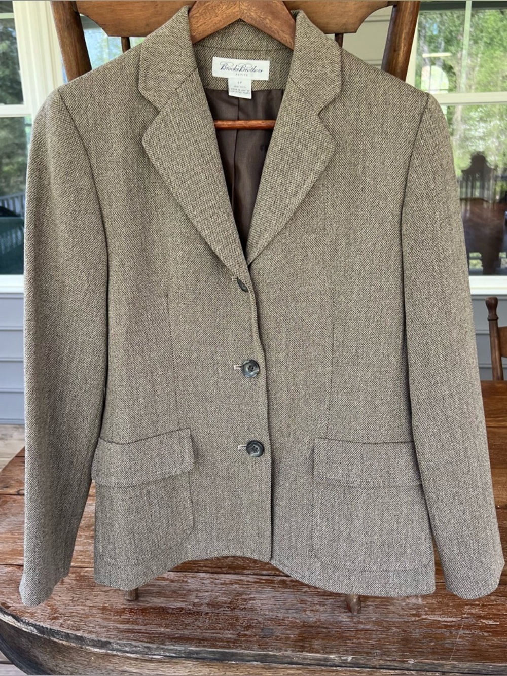 Brooks Brothers Petite 100% Wool Womens Blazer Brown Herringbone Tweed Jacket 6P